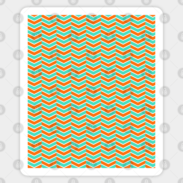 Mint Green, Orange and White Chevron Arrow Pattern Sticker by squeakyricardo